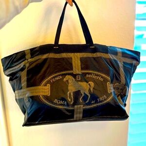 Fendi Black Selleria Nylon Packable Foldable Tote Bag